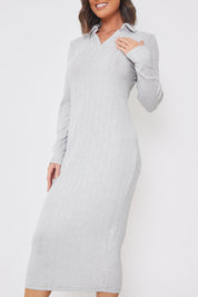 Collared Brushed Rib Midi Dress
