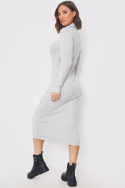 Collared Brushed Rib Midi Dress