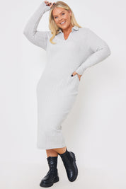Collared Brushed Rib Midi Dress