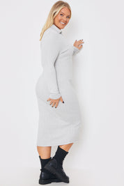 Collared Brushed Rib Midi Dress