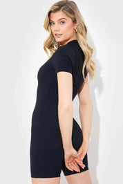 RIBBED SCULPT AND CONTROL CREW NECK SHORT SLEEVE SHORT UNITARD