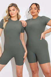 Built-in Bra Short Sleeve Sculpt and Control Short Unitard