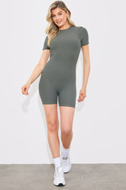 Built-in Bra Short Sleeve Sculpt and Control Short Unitard