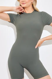 Built-in Bra Short Sleeve Sculpt and Control Short Unitard
