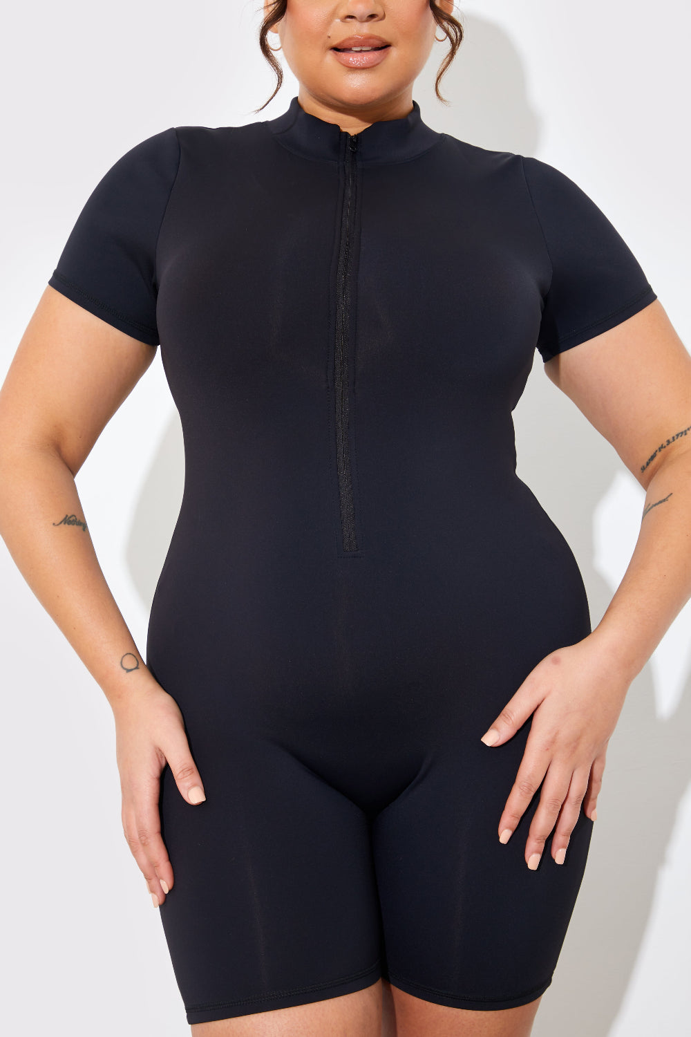Contour Short Sleeve Short Leg Half Zip Unitard