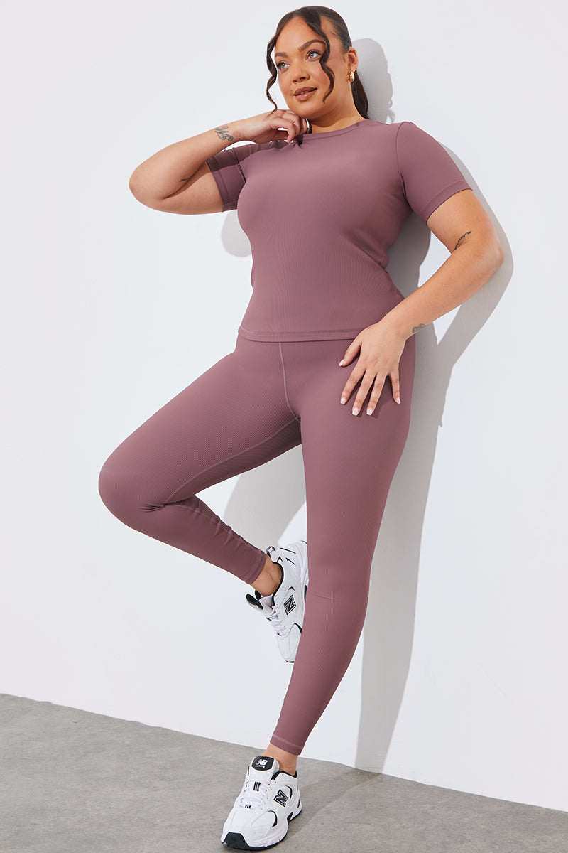 RIBBED CREW NECK SHORT SLEEVE TOP