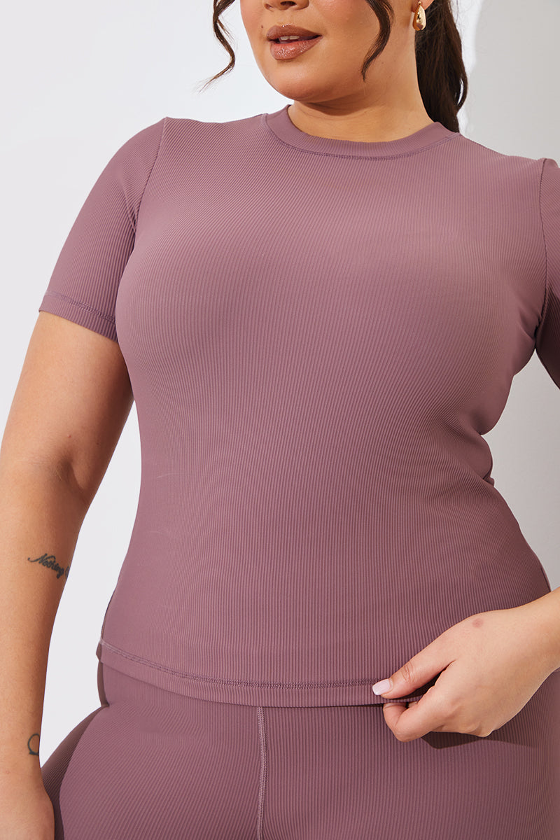 RIBBED CREW NECK SHORT SLEEVE TOP