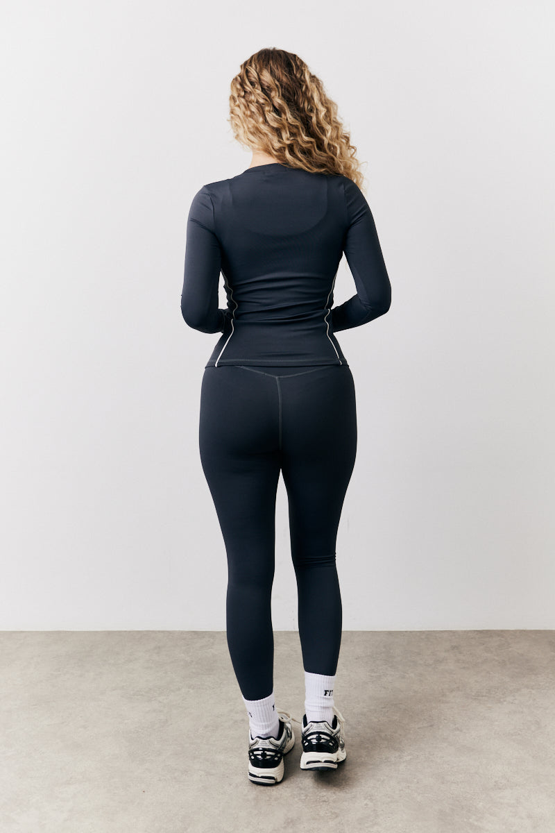 Indigo Blue Contrast Piping Long Sleeve Co-Ord Top