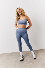 Light Blue Contrast Piping V Front Co-Ord Leggings
