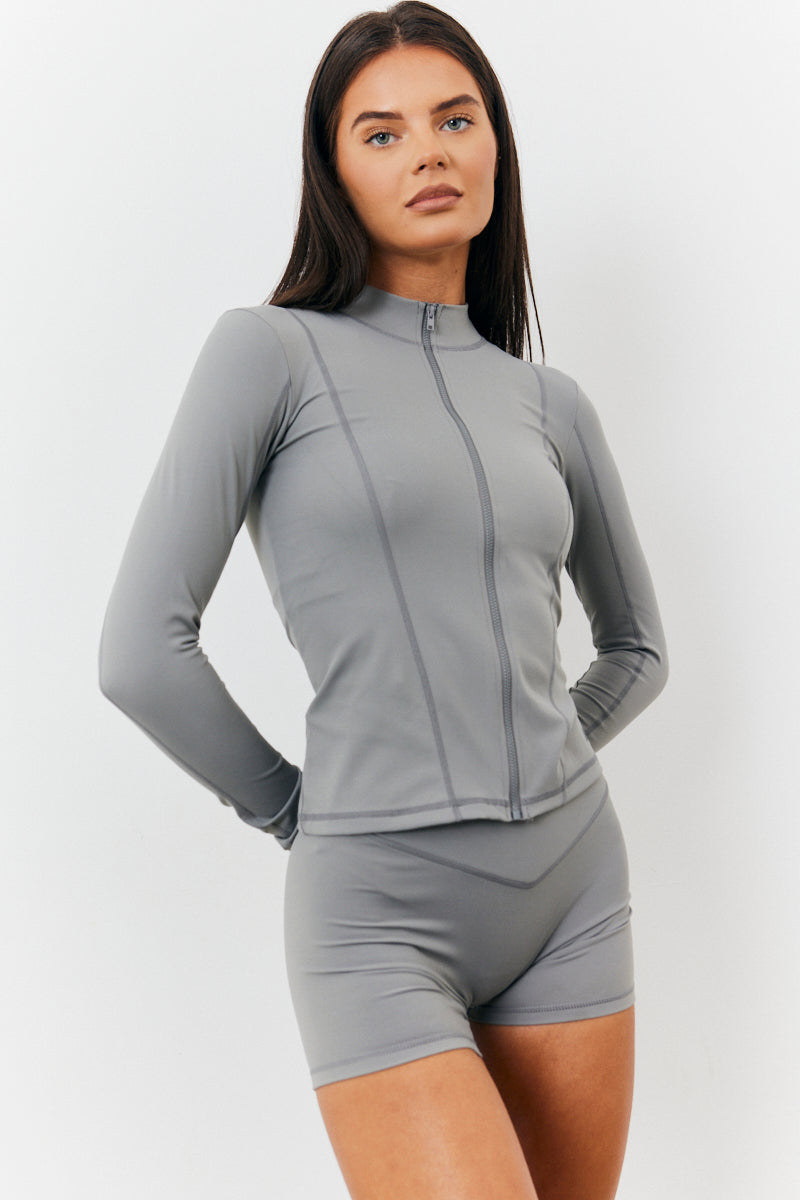 Soft Touch Seam Detail Zip Through Jacket