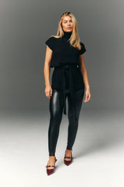 Perfect Sculpting High Waisted Leather Look Leggings With Pocket