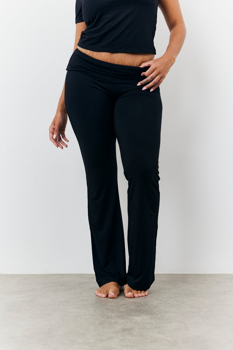 Sculpting Fold over Waistband Flare Leg Trouser