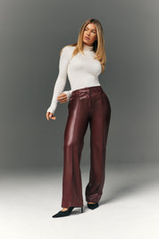 Perfect Sculpting High Waisted Leather Look Straight Leg
