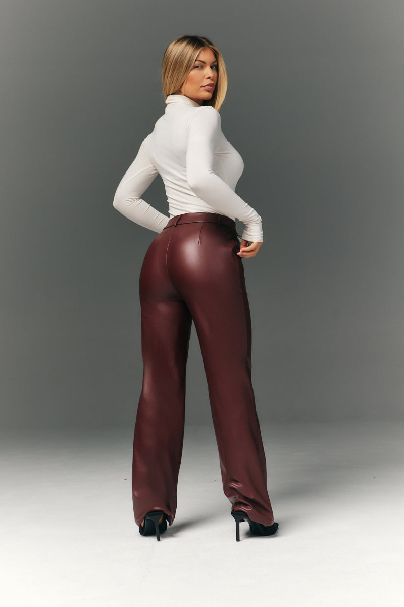 Perfect Sculpting High Waisted Leather Look Straight Leg