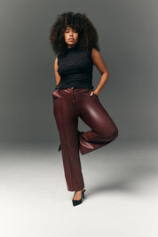 Perfect Sculpting High Waisted Leather Look Straight Leg