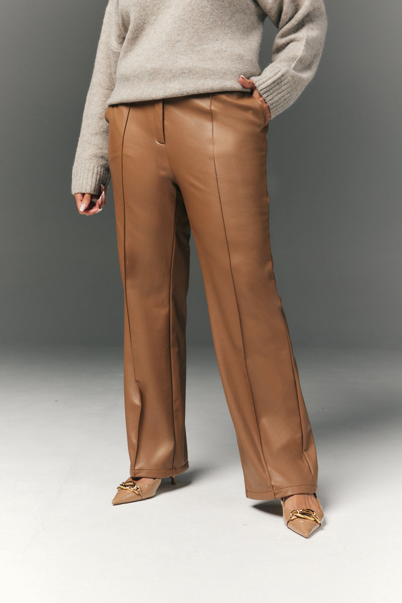 Perfect Sculpting High Waisted Leather Look Straight Leg