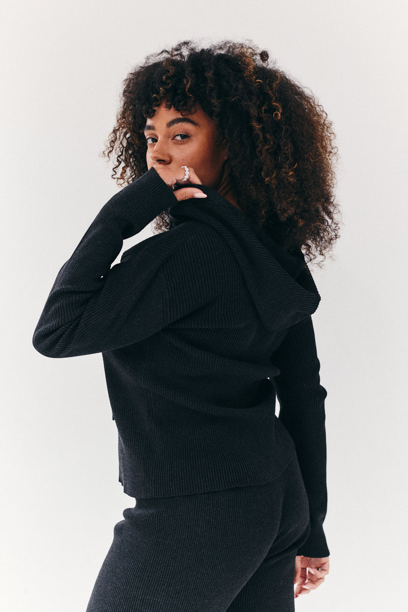 Rib Knit Zip up Co-Ord Hoodie