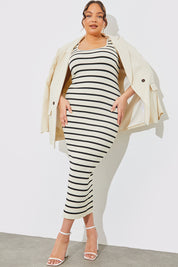 Knitted Rib Stripe Scoop Neck Maxi Dress