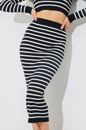 Rib Knit Stripe High Waisted Co-Ord Midi Skirt