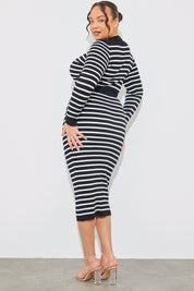 Rib Knit Stripe High Waisted Co-Ord Midi Skirt
