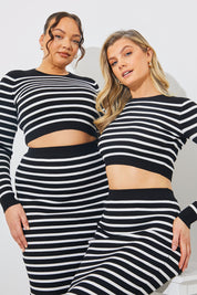 Rib Knit Stripe Crew Neck Co-Ord Top