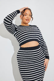 Rib Knit Stripe Crew Neck Co-Ord Top