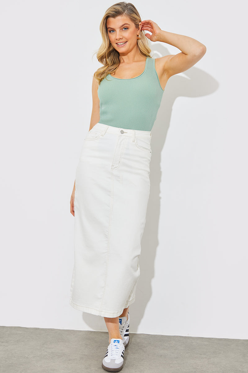 Knitted Rib Scoop Neck Top