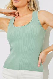 Knitted Rib Scoop Neck Top