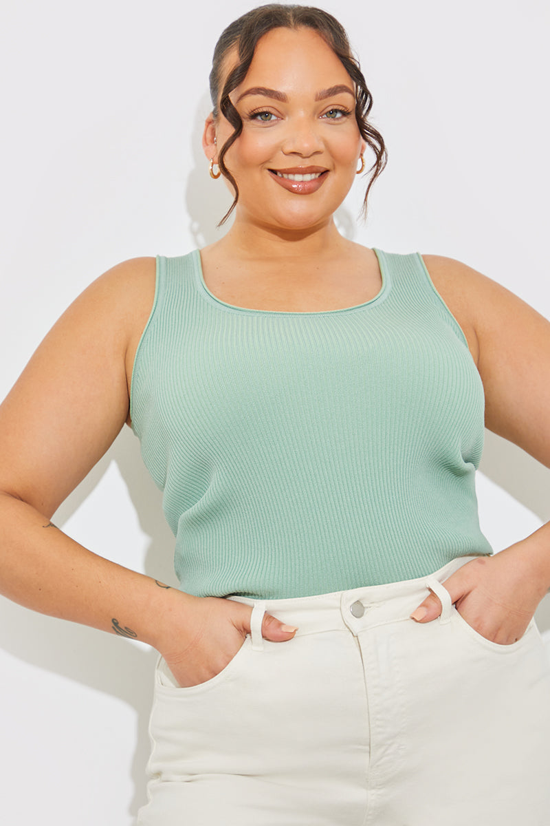 Knitted Rib Scoop Neck Top