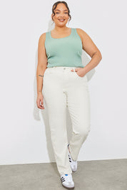 Knitted Rib Scoop Neck Top