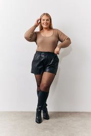 Rib Knit Scoop Neck Long Sleeve Top