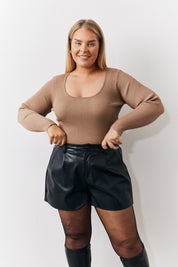 Rib Knit Scoop Neck Long Sleeve Top