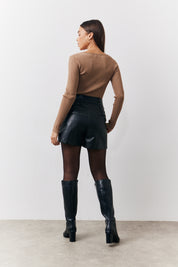 Rib Knit Scoop Neck Long Sleeve Top