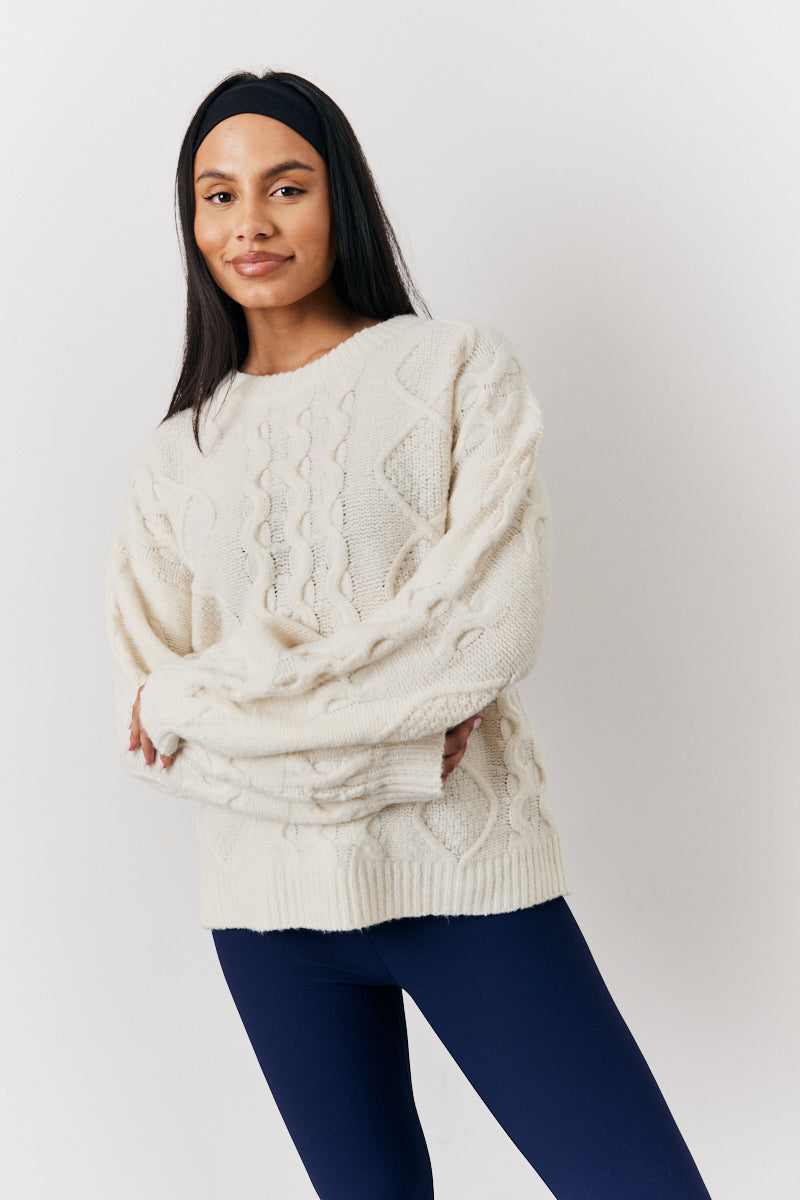 Cable Knit Varsity Sweater