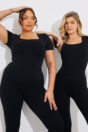 Square Neck Cap Sleeve Shaping Top