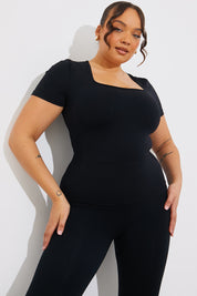 Square Neck Cap Sleeve Shaping Top