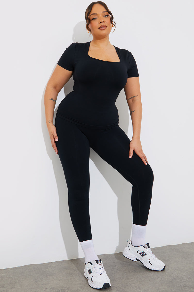 Square Neck Cap Sleeve Shaping Top