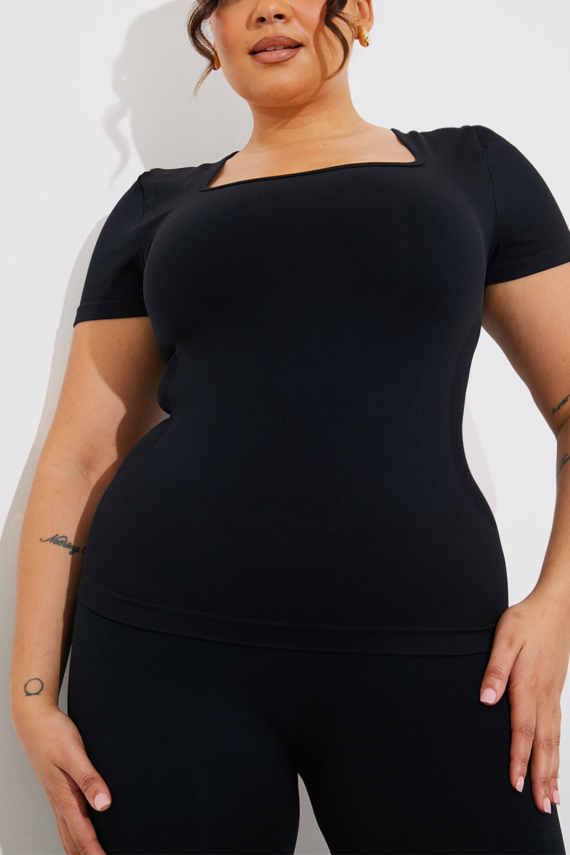 Square Neck Cap Sleeve Shaping Top