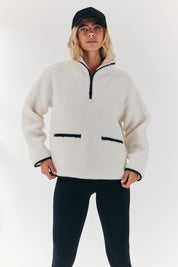 Contrast Piping Borg Lined Half Zip up Fleece
