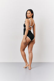 Black Ribbed Contrast Binding Cut Out Swimsuit