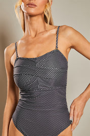 Control Micro Polka Dot Ruched Cross Over Detail Swimsuit