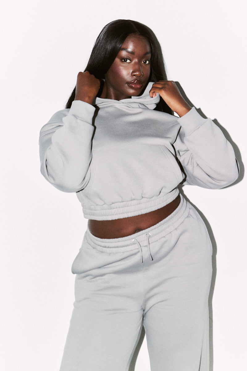 Cropped Drawstring Hooded Sweatshirt