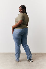 Khaki Ribbed Crew Neck Short Sleeve Top