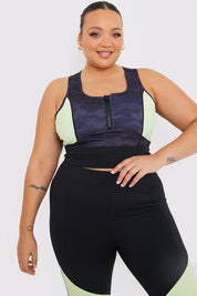 Camo Contrast Zip Crop Top