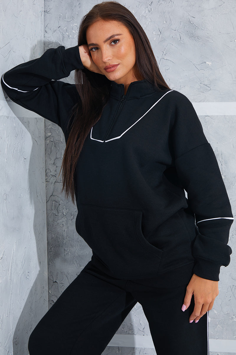 Contrast Binding Zip Longline Sweat