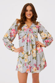Floral Balloon Sleeve Ruched Bodice Playsuit