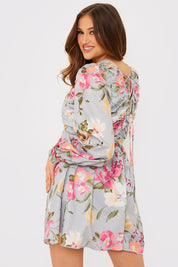 Floral Balloon Sleeve Ruched Bodice Playsuit