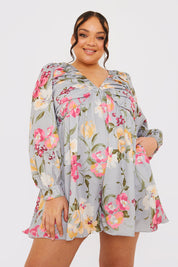 Floral Balloon Sleeve Ruched Bodice Playsuit