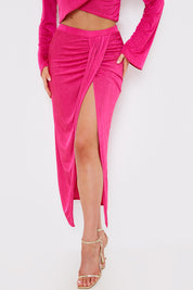 Acetate Slinky Wrap Midi Skirt