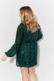 Sequin Balloon Sleeve Skater Mini Dress